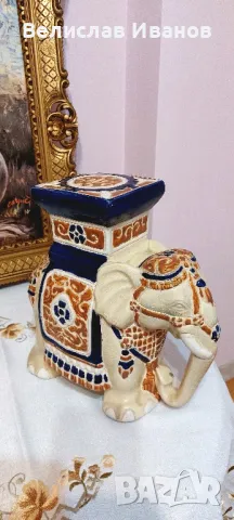 Антикварен керамичен слон в перфектно състояние. Стойка за саксия. , снимка 3 - Антикварни и старинни предмети - 49341803