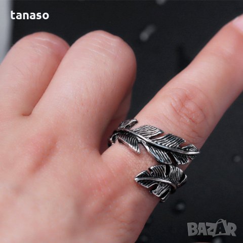 Посребрен арт пръстен универс. размер, лист, снимка 4 - Пръстени - 26282586