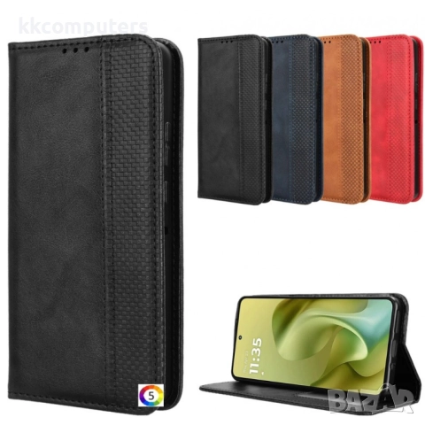 Кожен калъф с портфейл за Motorola Moto G86 5G / Power 5G | Ретро дизайн с магнит | Включен Протекто, снимка 1 - Калъфи, кейсове - 51960854