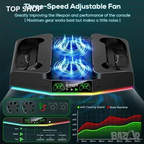 Нова Охлаждаща стойка за Xbox Series XBX със зарядна станция и RGB светлина, снимка 7 - Аксесоари - 49409681