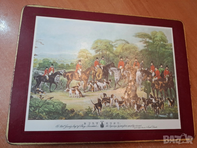 Винтидж корк подложки с антични ловни картини, снимка 3 - Антикварни и старинни предмети - 53202084