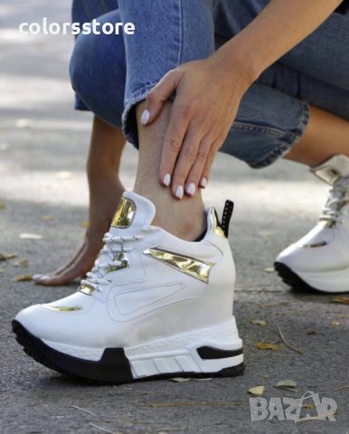 Кецове на платформа - бяло със златисто - PA10, снимка 3 - Кецове - 38593524