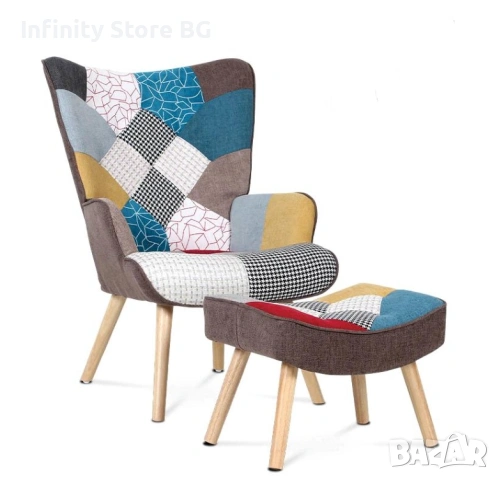 🛋️ Фотьойл FRANK с табуретка – цвят пачуърк