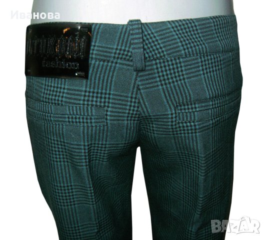 Панталон тип цигара. Каре. Зелено и черно , снимка 3 - Панталони - 43259004