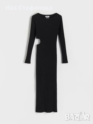 Нова изрязан акцент на кръста дълга  спортно  елегантна еластична черна рипсена рокля рипс , снимка 1 - Рокли - 43611015