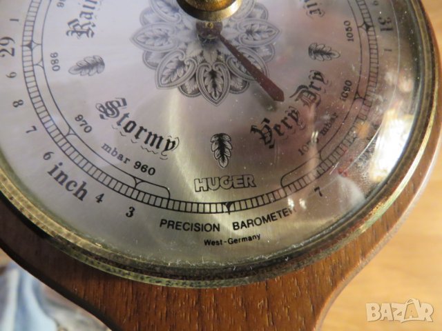 Стар немски барометър, термометър и влагомер PRECISION в корпус от красиво дърво от 70 те години !, снимка 5 - Измервателни инструменти - 26701555