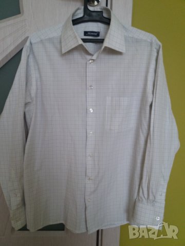 Риза дълъг ръкав Monteli бяла на квадратчета памук, снимка 1 - Ризи - 33537506