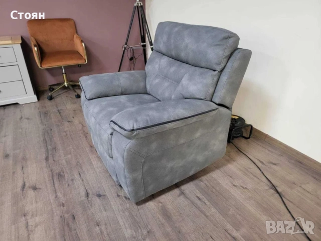 Сив фотьойл от плат с електрически релаксиращ механизъм, снимка 7 - Дивани и мека мебел - 51954186