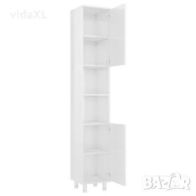 vidaXL Шкаф за баня, бял гланц, 30x30x179 см, ПДЧ（SKU:802630）, снимка 4 - Шкафове - 48087775