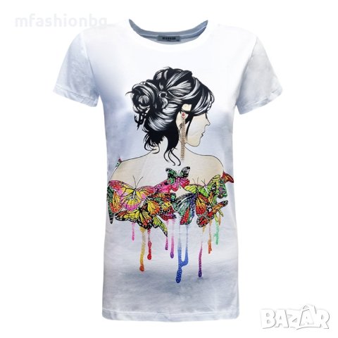 Нов модел дамска тениска с камъчета два цвята, снимка 2 - Тениски - 40526385