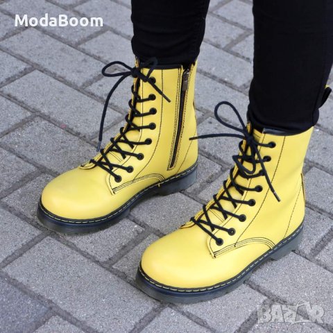 💛Кожени жълти равни боти💛