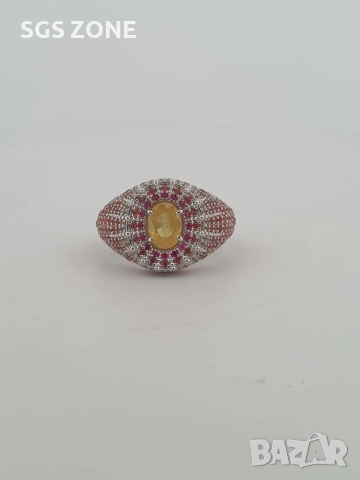 сребърен пръстен със сапфир, изумруд и рубин, снимка 3 - Пръстени - 51747588