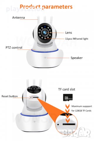 Безжична въртяща се Ip Камера с три антени 2МP, снимка 5 - Камери - 32619800