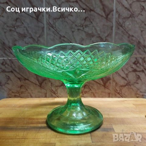 Стара Стъклена Зелена Фруктиера 