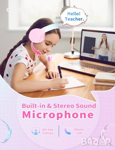 Bluetooth 5.1 безжични детски слушалки сгъваеми,розови и лилави, снимка 6 - Безжични слушалки - 43759784