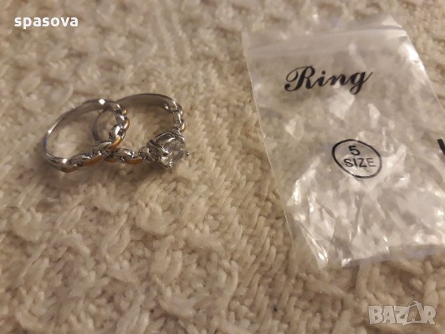 Дамски пръстени комплект от 2 пръстена. Размер 5, снимка 2 - Пръстени - 32365783