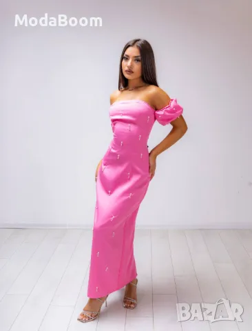 Луксозна Дълга Розова Дамска Рокля , снимка 3 - Рокли - 48009542