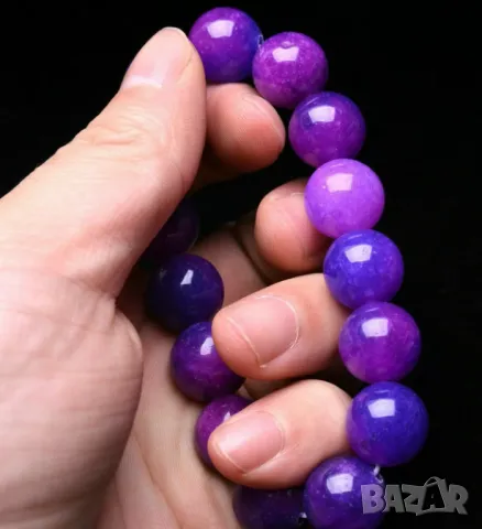 Гривна пурпурен сугилит 14мм подходяща за подарък, йога, медитация, снимка 2 - Гривни - 49600043