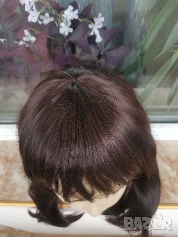 Нова средна дължина тъмно кестенява перука с бретон - 45 см - мод.94, снимка 6 - Аксесоари за коса - 23020615
