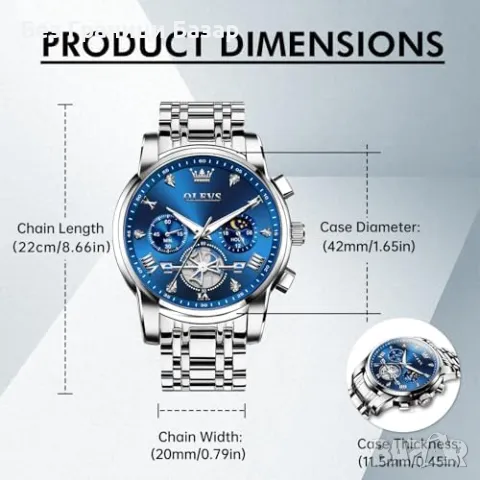 Нов Мъжки хронограф часовник неръждаема стомана водоустойчив аксесоар, снимка 6 - Мъжки - 49483502