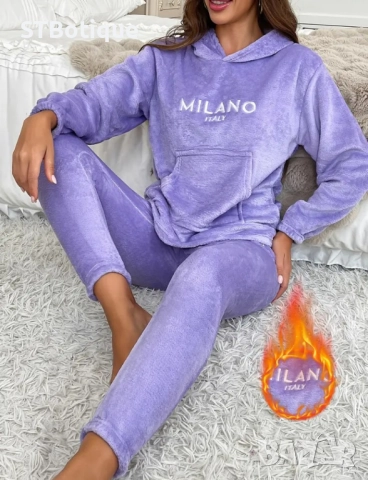 💜 Дамски уютен комплект от поларен суитшърт с качулка и панталон "MILANO" 💜, снимка 6 - Комплекти - 52186033