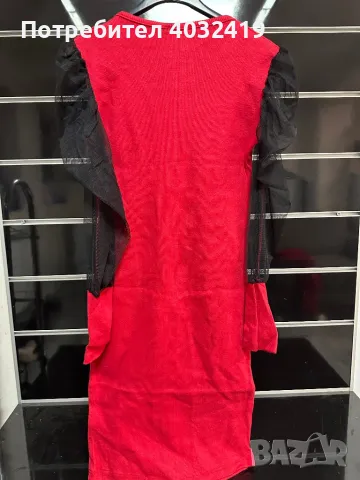 Червена плетена рокля с мрежести ръкави , снимка 4 - Рокли - 47844744