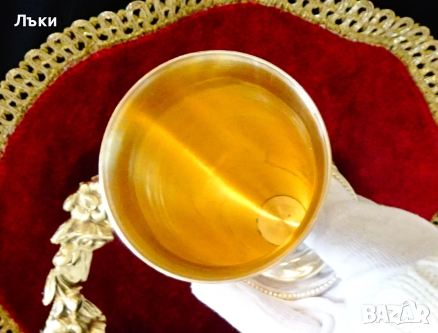 Посребрен бронзов бокал,ваза,перлен релеф. , снимка 2 - Антикварни и старинни предмети - 52674521