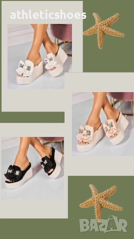 Дамски чехли на висока платформа с камъни