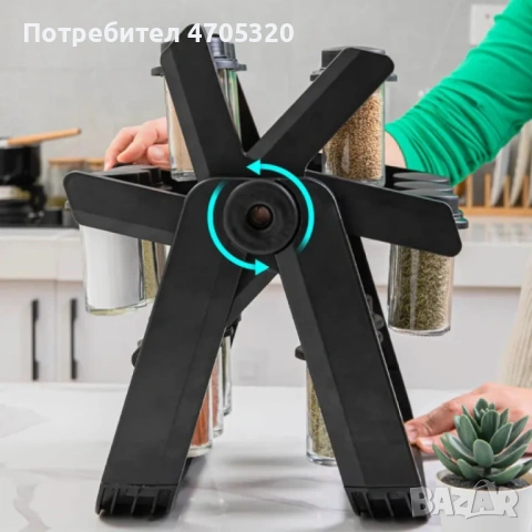 Стилен въртящ се органайзер за подправки,стъклени бурканчета,18 части, снимка 3 - Аксесоари за кухня - 53066204