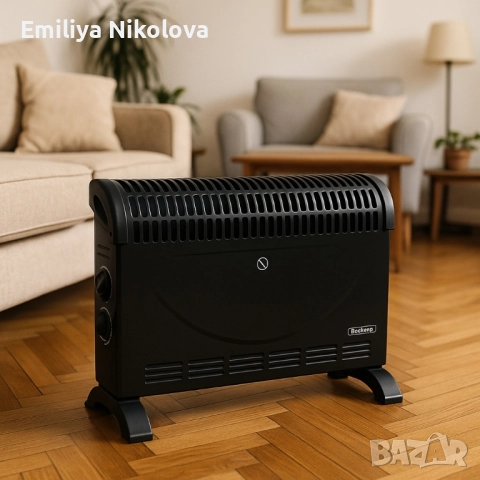 Конвекторен отоплител Rosberg – 2000W, 3 степени, с вентилатор, защита от прегряване, черен