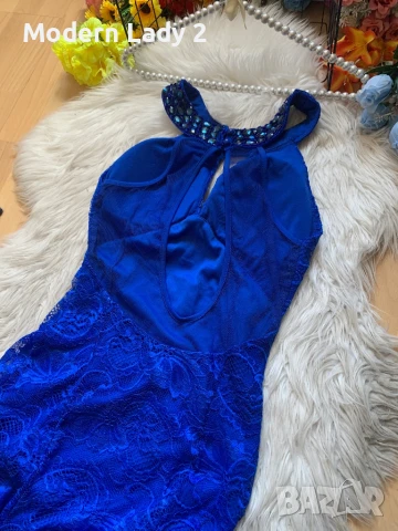 Дълга турско синя дантелена рокля , снимка 4 - Рокли - 50867602