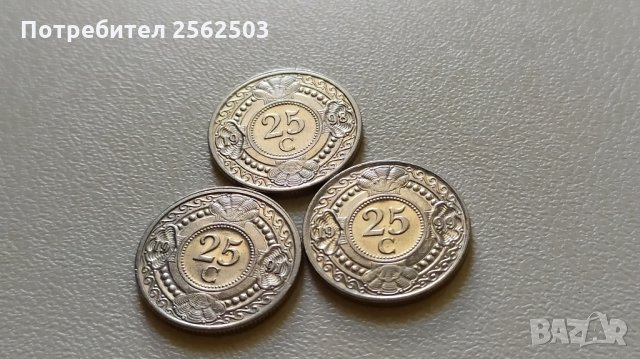 лот 25 цента Нидерландски Антили - 3 броя, снимка 1 - Нумизматика и бонистика - 33500244