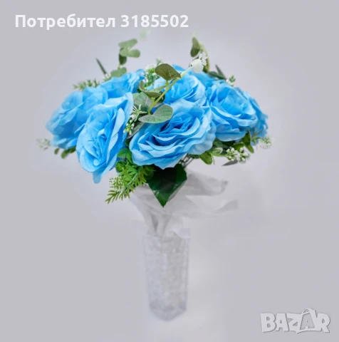 Изкуствени букети с рози и евкалиптови листа – Елегантна украса с дълготраен ефект, снимка 2 - Изкуствени цветя - 51227882