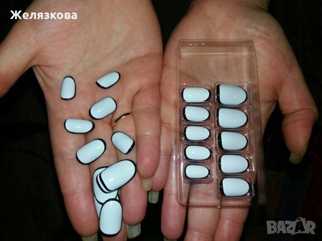 Къси изкуствени нокти maybelline nails в черно и бяло, снимка 7 - Продукти за маникюр - 24869265