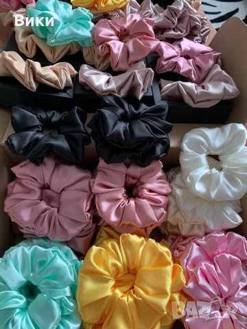 Скрънчета Скрънче Скрънчи за коса ластици за коса сатен, снимка 2 - Аксесоари за коса - 32639504