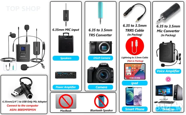 Bietrun UHF безжична микрофонна система 3 в 1, снимка 10 - Микрофони - 48788706