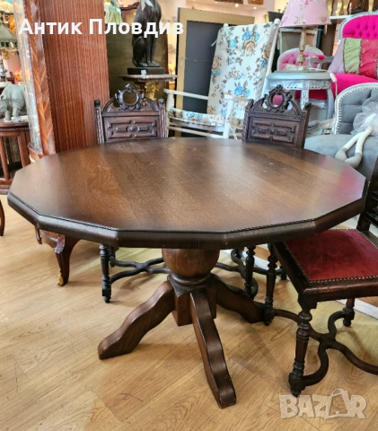 Трапезна маса от масив с многоъгълен плот, снимка 2 - Маси - 53381032