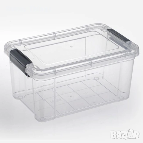 Пластмасова кутия за съхранение прозрачна с капак и дръжки 9 л