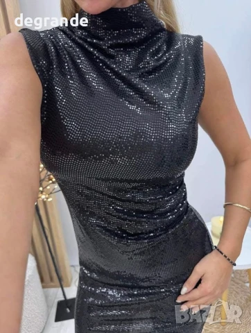 Черна елегантна рокля с паети, снимка 2 - Рокли - 50912864