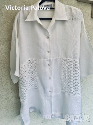 Голяма бяла риза-туника OPIUM Германия 100% лен, снимка 5 - Ризи - 37040801