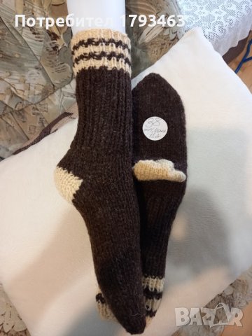 Ръчно плетени чорапи от вълна размер 38, снимка 2 - Дамски чорапи - 39788298