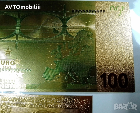 Позлатена 100 Евро Банкнота със сертификат, снимка 6 - Нумизматика и бонистика - 51340307