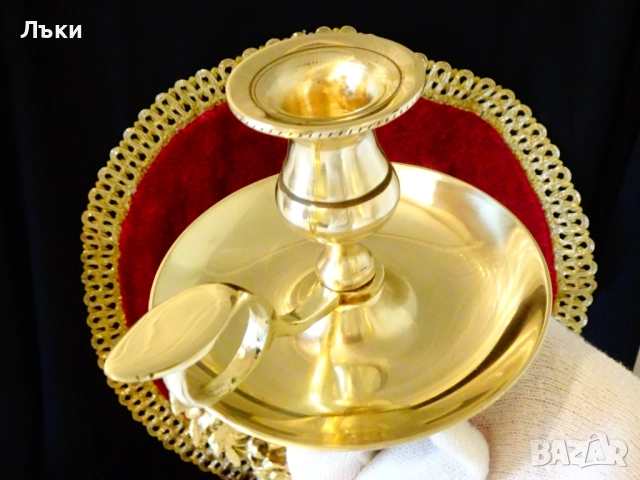 Викториански бронзов свещник с дръжка. , снимка 3 - Антикварни и старинни предмети - 52860441