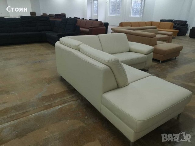 Светло кремав ъглов диван "HUKLA Entry" - естествена кожа, снимка 5 - Дивани и мека мебел - 39329860