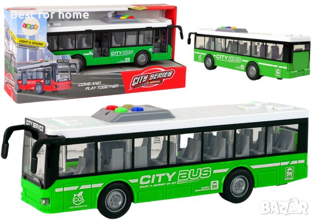 Автобус City Service,светлинен и звуков автобус, Зелено 1:16, за деца над 3 години