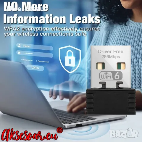 Мини USB Wi-Fi 6 адаптер AX286 WIRELESS Мрежова карта Mini USB wi fi 2.4GHz 802.11AX за интернет, снимка 12 - Мрежови адаптери - 48113408