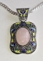 Фантастична висулка с розов кварц и сребърен ланец, снимка 1