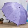 2226 Тройносгъваем чадър Magic umbrella, противоветрен с появяващи се цветя, снимка 13