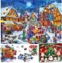 Пъзел с дядо Коледа и къщи Коледен календар 1008 части, снимка 1