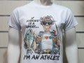 Нова мъжка забавна тениска с трансферен печат I'M AN ATHLETE, рибар, снимка 7